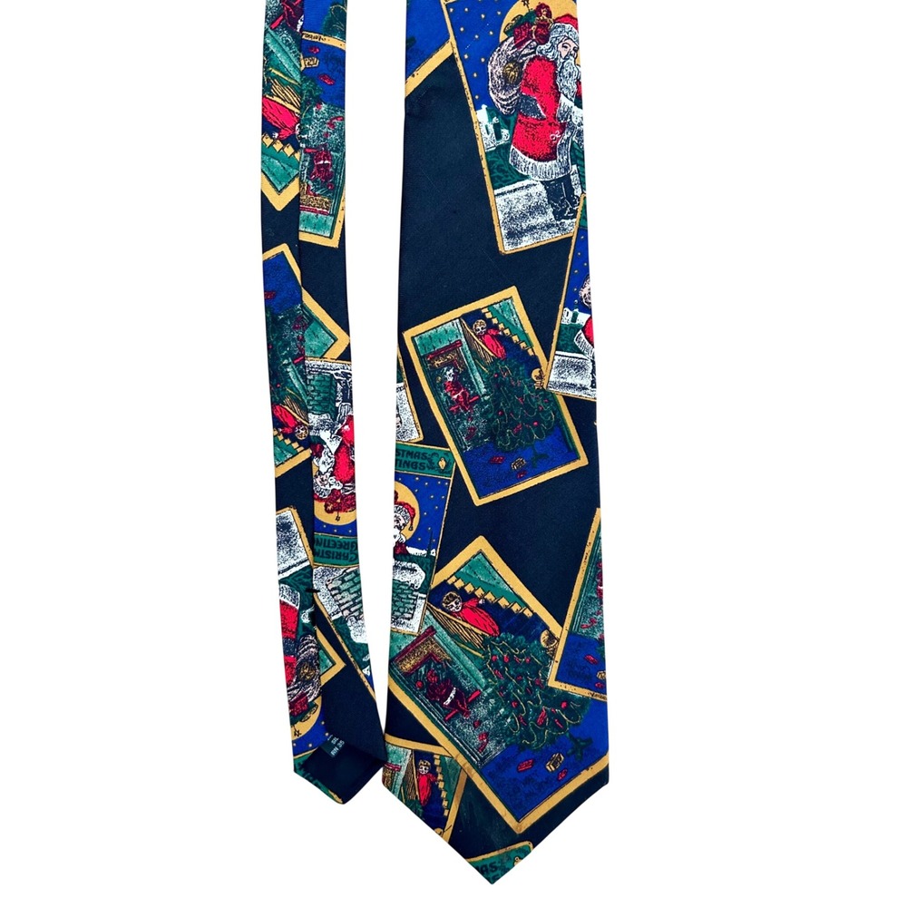 Arnold Palmer Mens Christmas Silk Tie Santa Holiday Greeting Cards Navy Blue